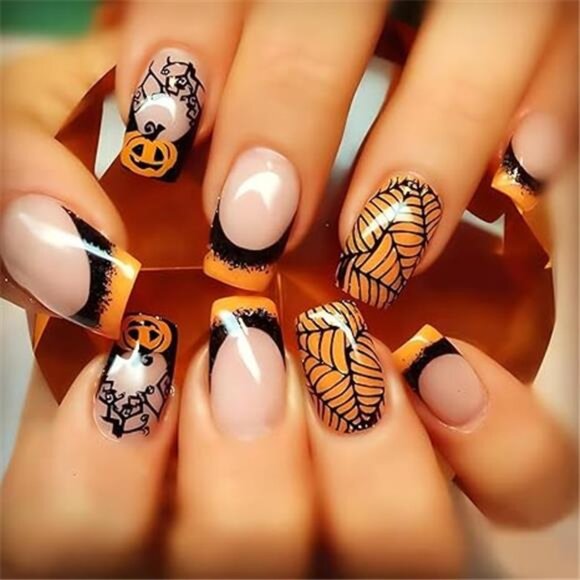 Medium Square Halloween Press On Nails - Black Spider Web - Picture 8 of 8